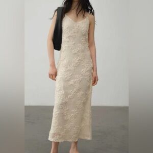Anthropologie En Saison Cream Reese Floral Appliqué Open Stitch Cool Maxi Size S